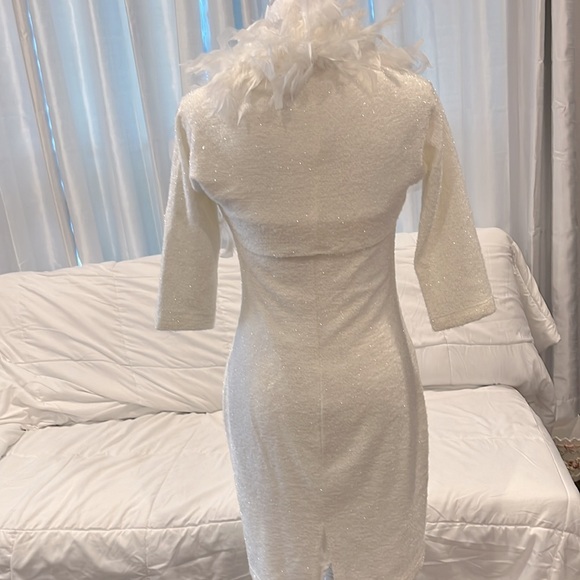 Carabella shimmering strapless dress & feather shrug. Large. Holiday dress - Picture 16 of 16